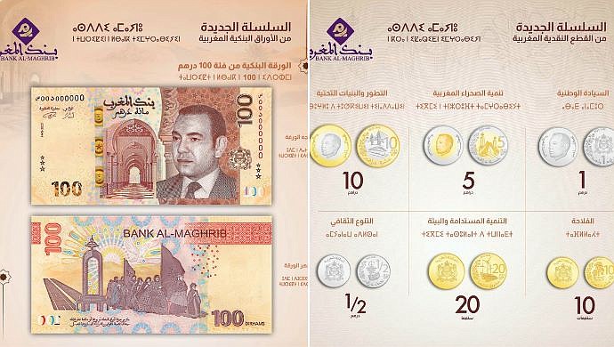A selection of Moroccan Dirham banknotes and coins, the local currency for 2026